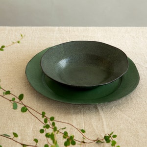 Contemporary Ceramic Dinnerware Set of 2, Dinner Plate, Salad Plate, Soup Bowl, Handmade Pottery tableware