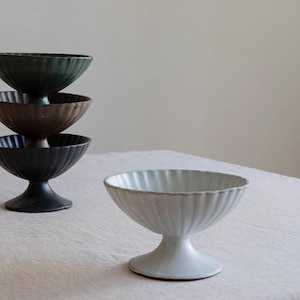 White Pedestal Fruit Bowl Set Of Two, Dessert stand bowl, Ceramic footed bowl, housewarming gift