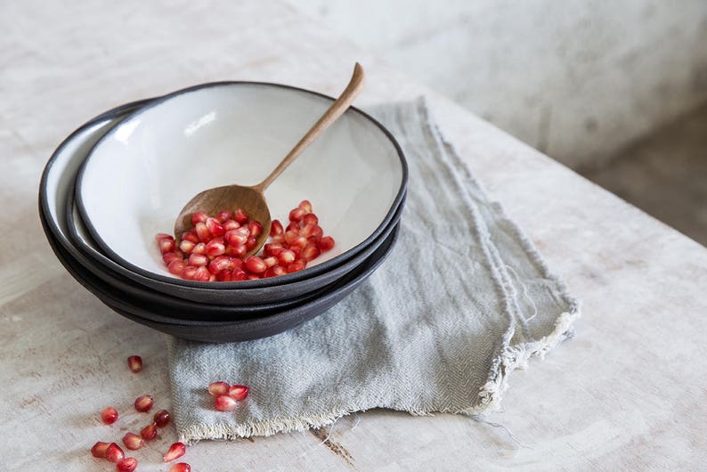 Black And White Bowl, Wabi Sabi Bowl, Soup Bowl, Handmade Bowl, Minimalist Bowl, Simple Bowl, Salad Bowl, Christmas Gift, Housewarming Gift. image 3