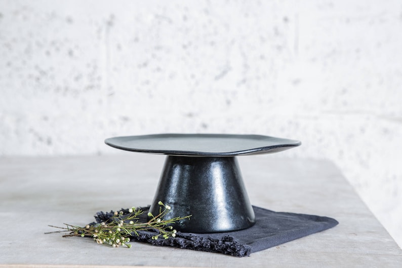 Cake Stand, Small Cake Stand, Ceramic Cake Stand, Black Cake Stand, Pottery Cake Stand, Home Decor, Housewarming Gift image 1