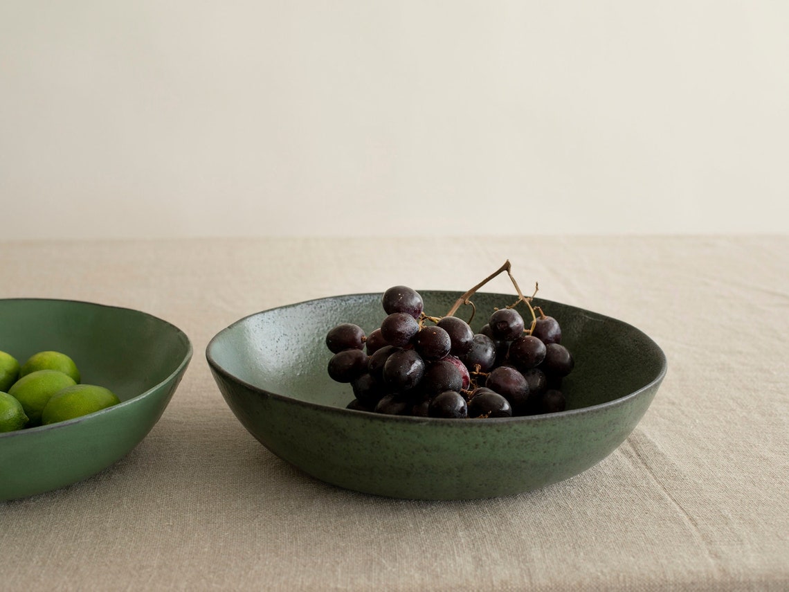 Salad Bowl Fruit Bowl Green Large Ceramic Serving Bowl Etsy