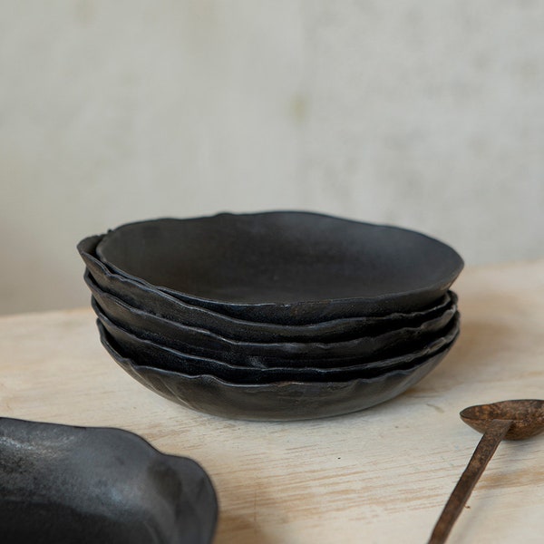 Ceramic bowls in black, Rustic Ceramic Pasta Bowl, Soup bowl, Pasta Bowls, Black serving bowl, .Unique kitchen decor housewarming gift