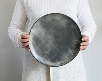 Large Ceramic serving plate, Stoneware serving Platter, Unique plate, Pottery Serving dish, White Ceramic Plate, Housewarming Gift