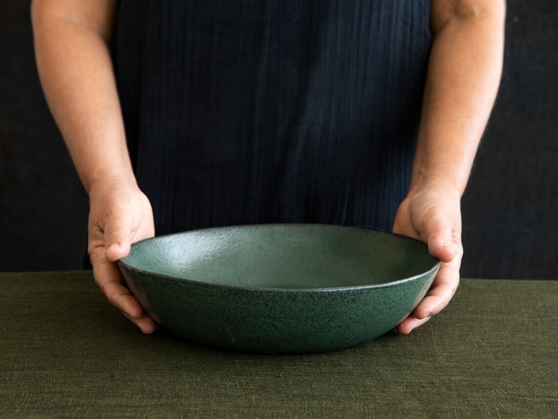 Salad Bowl Fruit Bowl Green Large Ceramic Serving Bowl Etsy