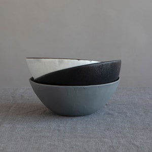 Monochromatic Salad Bowls Set, Pasta Serving Bowls, Ceramic Bowls, Elegant Pottery Bowls, Black Grey White Dinnerware