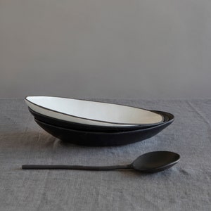 Large Oval Ceramic Serving Bowl, Modern Ceramic Bowl, Unique Fruit Bowl, Black Or White Bowl, Gift For Mom image 1