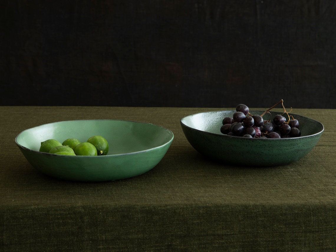 Salad Bowl Fruit Bowl Green Large Ceramic Serving Bowl Etsy