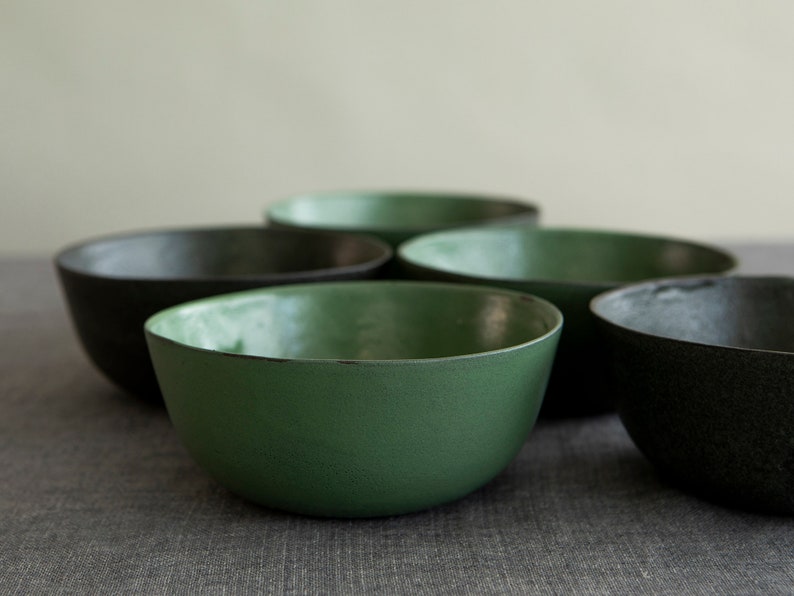 2 Handmade Ceramic Bowls, Set of TWO Soup Bowls, Pottery Dinnerware Soup Bowls Set, Gift for New Home, Handmade Ceramic Bowls, Green Bowls image 5