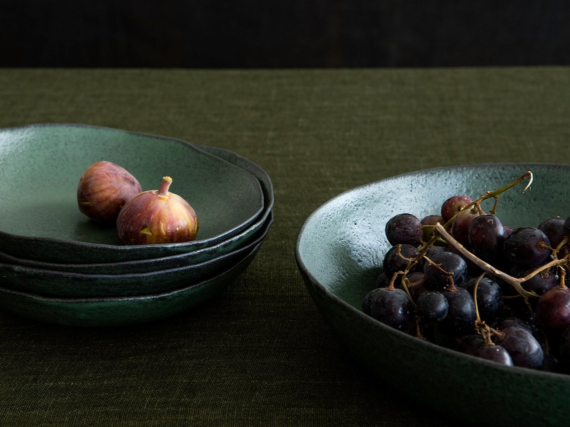 Salad Bowl Fruit Bowl Green Large Ceramic Serving Bowl Etsy