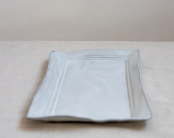 White Handmade Ceramic Rectangular Tray, Handmade Minimalist Serving Dish