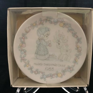 Vintage Precious Moments Merry Christmas Deer Mini Plate with Box