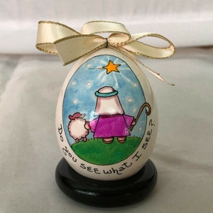 Vintage Hand Painted Egg with Stand Christmas Do You See What I See?
