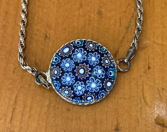 Vintage Sterling Silver Round Millefiore Mosaic Venitian Murano Glass Vintage Sterling Silver Round Millefiore Mosaic Venitian Murano Glass