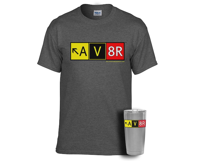 AV8R Taxiway Sign Tumbler and Tee bundle. AV8R airport directional sign by Pilot Expressions