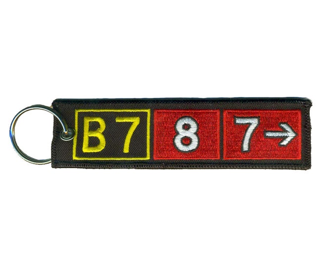 Boeing 787 Taxiway Sign Embroidered Keychain. Aviation Gifts for Pilots!
