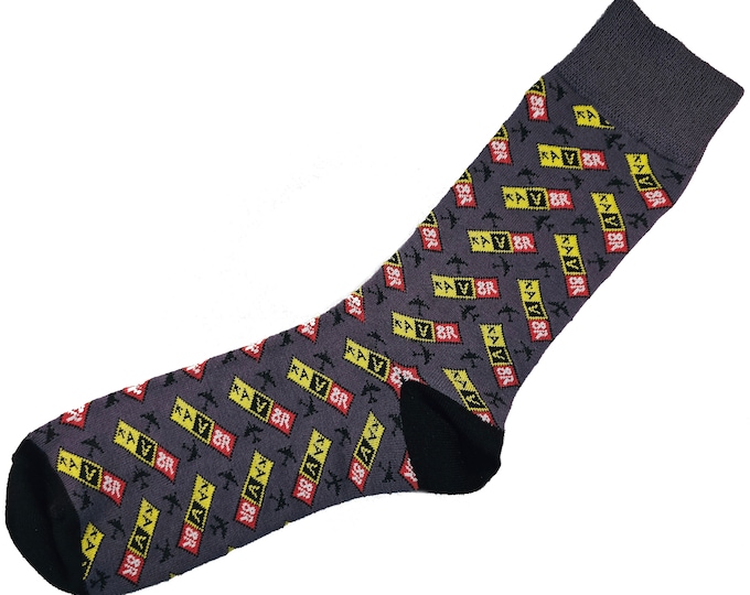 Pilot Uniform Socks | Aviation Themed Dress Socks! AV8R Taxiway Sign (GRAY)