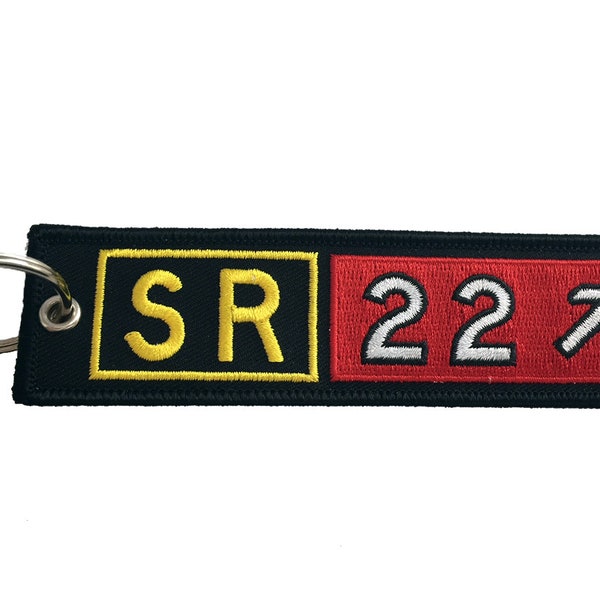 Cirrus Aircraft SR22 Taxiway Sign Embroidered Keychain. Aviation Gifts for Pilots!