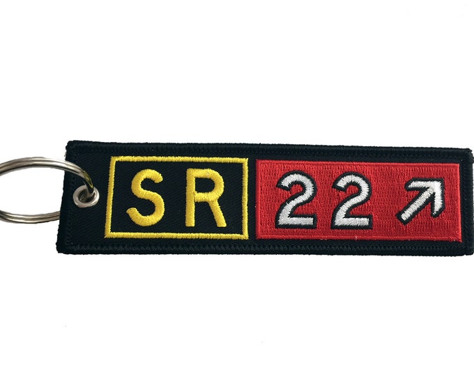 Cirrus Aircraft SR22 Taxiway Sign Embroidered Keychain. Aviation Gifts for Pilots!