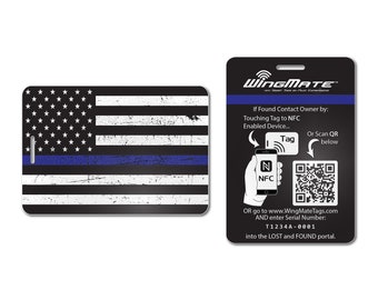 American Flag Thin Blue Line Luggage Tag | Back the Blue | Police - Law Enforcement | WingMate Passive Tracking Smart Luggage Tag & Web App