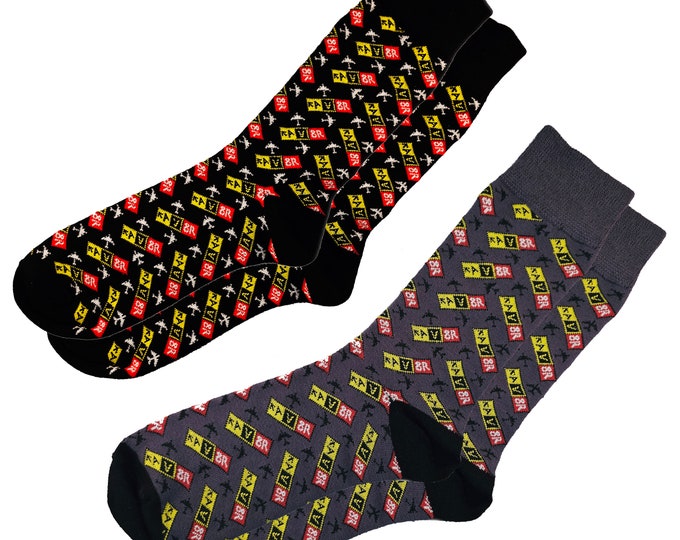 Pilot Uniform Socks | Aviation Themed Dress Socks! AV8R Taxiway | Sign 2 Pairs (BLACK & GRAY COMBO)