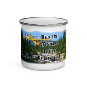 Caneca esmaltada Huntin' Fishin' Flyin' (12 onças)