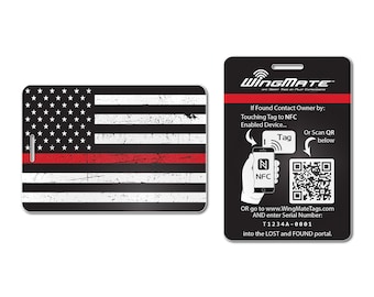 American Flag Thin Red Line Luggage Tag | Support First Responders | Fire and Rescue | WingMate Passive Tracking Smart Luggage Tag & Web App