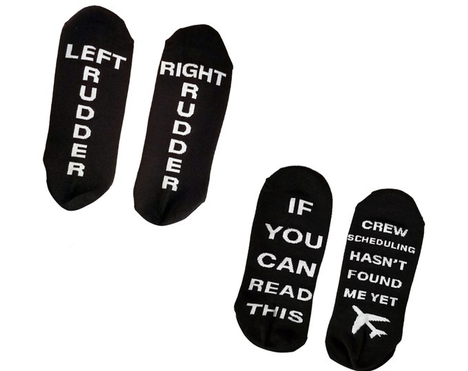 Aviation Themed Pilot Uniform Socks 2 Pairs | Premium Dress Socks | Aviation Gifts Pilot Gifts | Left Rudder, Right Rudder | Crew Scheduling