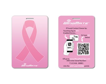 Pink Ribbon Breast Cancer Awareness Luggage Tag | WingMate Passive Tracking Smart Luggage Tag and Web App