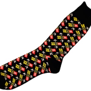 Pilot Uniform Socks | Aviation Themed Dress Socks! AV8R Taxiway Sign (BLACK)