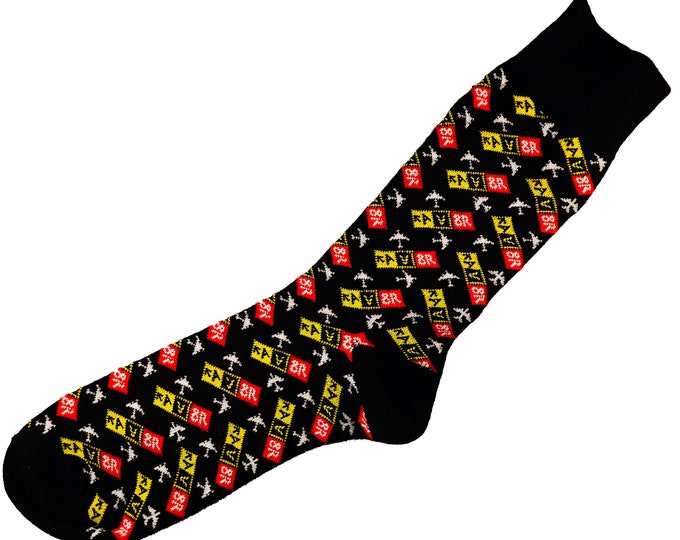 Pilot Uniform Socks | Aviation Themed Dress Socks! AV8R Taxiway Sign (BLACK)