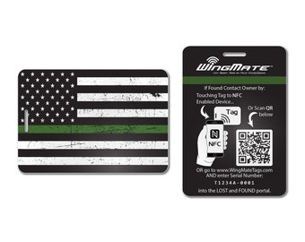 American Flag Thin Green Line Luggage Tag | Support our Troops and Military | WingMate Passive Tracking Smart Luggage Tag and Web App
