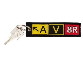 AV8R (Aviator) Taxiway Sign Embroidered Keychain. Aviation Gifts for Pilots!