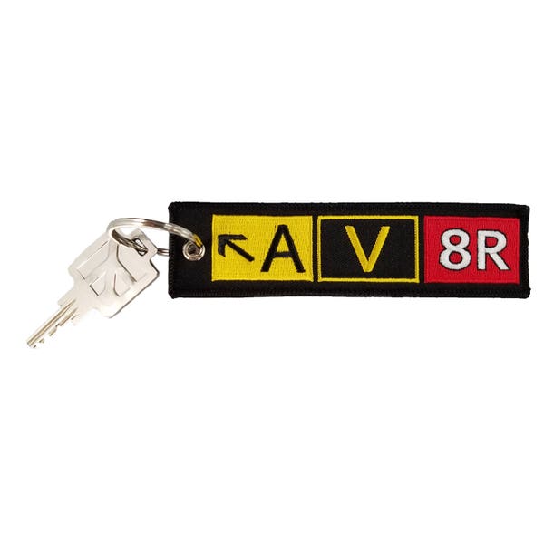 AV8R (Aviator) Taxiway Sign Embroidered Keychain. Aviation Gifts for Pilots!