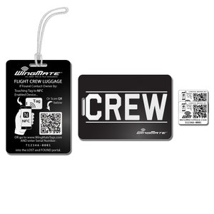 WingMate Smart NFC and QR code Luggage Tag with 2 WingMate Stickers! Crew Tag. Pilot and Flight Attendant gear. Travel accessory.