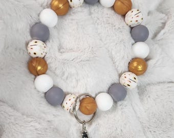 Gold Sunflower Beaded Keychain