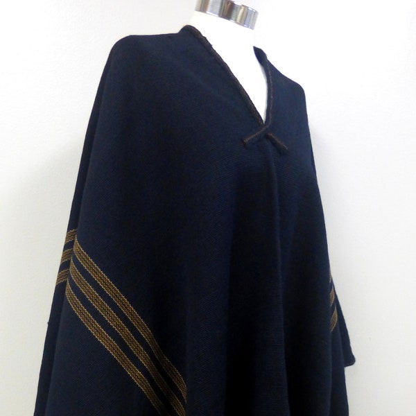 Peruvian Shaman Black Poncho Cape - Andean Mountain Woven Textile