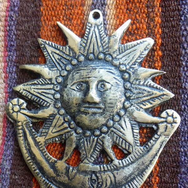 Peruvian Andean Inca Sun and Moon Pendant  Made of Bronze