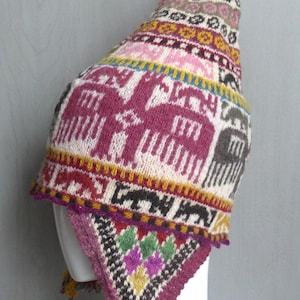 Peruvian Shaman Chullo Hat - Andean Mountain Handmade Hat - With Andean and Condor Designs - Large Chullo