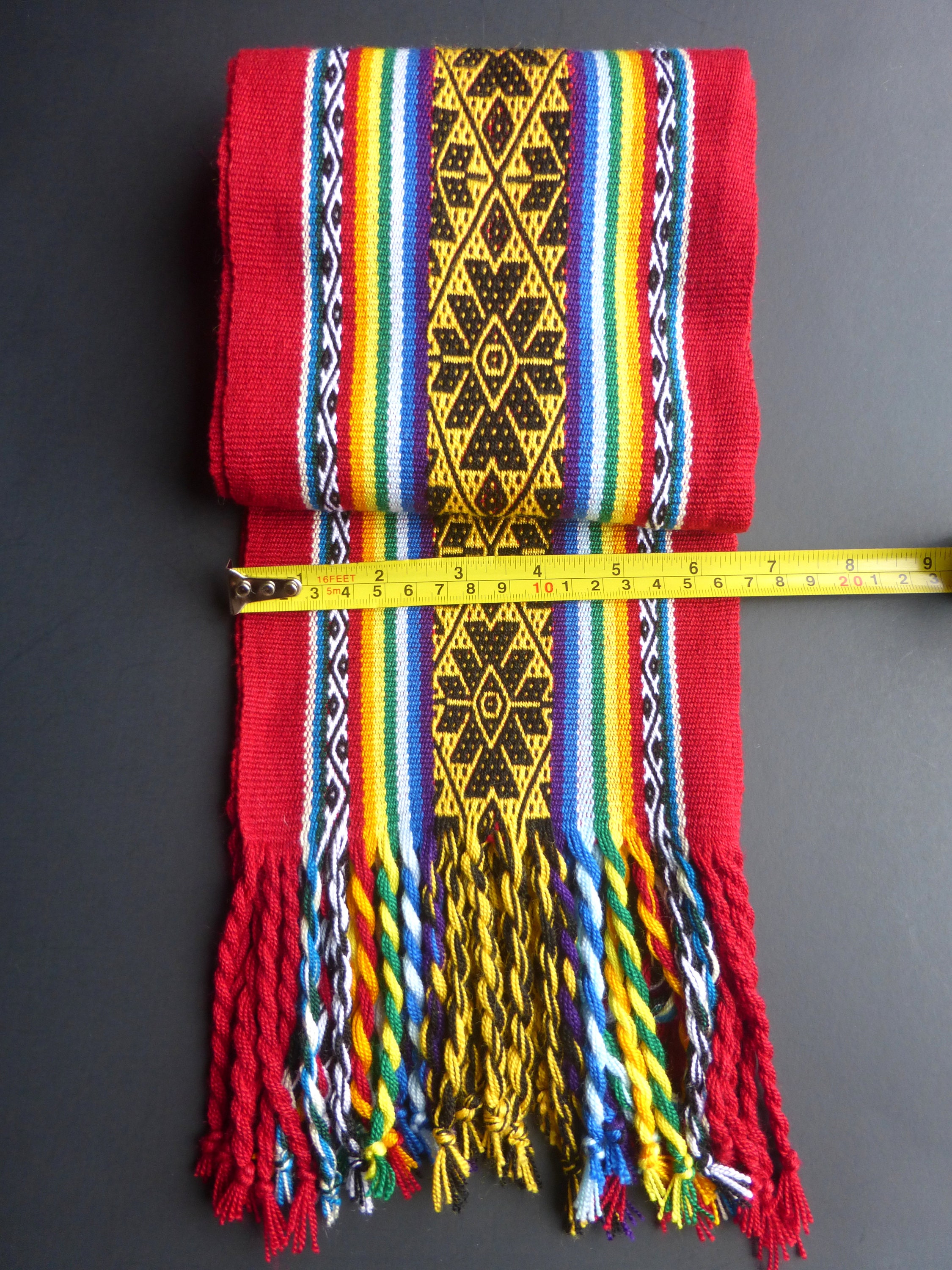 Handwoven Aguayo Shaman Scarf: Andean Alpaca Wool Textile With