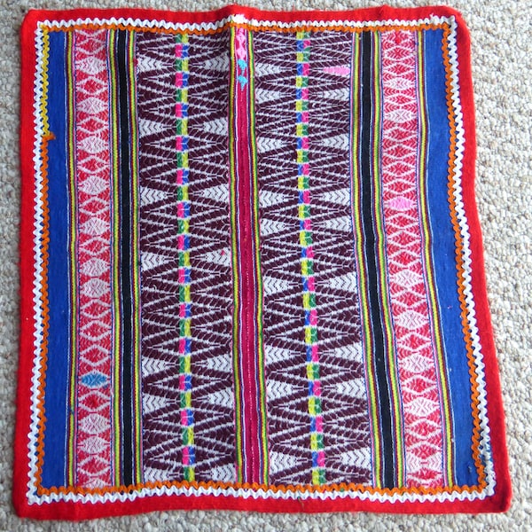 Andean Mountain Textile - Peruvian Handwoven Aguayo Mesa Cloth - 19 X 17.5 inches -49 X 45 cm.