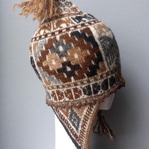 Peruvian Shaman Chullo Hat - Andean Mountain Handmade Hat - With Andean Chacana and Condor Designs - Large Chullo Hat