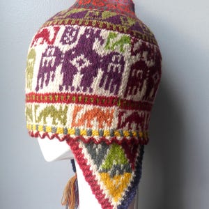 Peruvian Shaman Chullo Hat - Andean Mountain Handmade Hat - With Andean and Condor Designs - Large Chullo