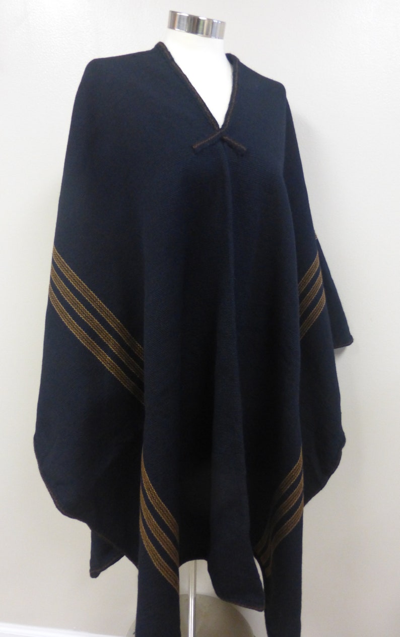 Andean Mountain Woven Textile Peruvian Shaman Black Poncho Cape