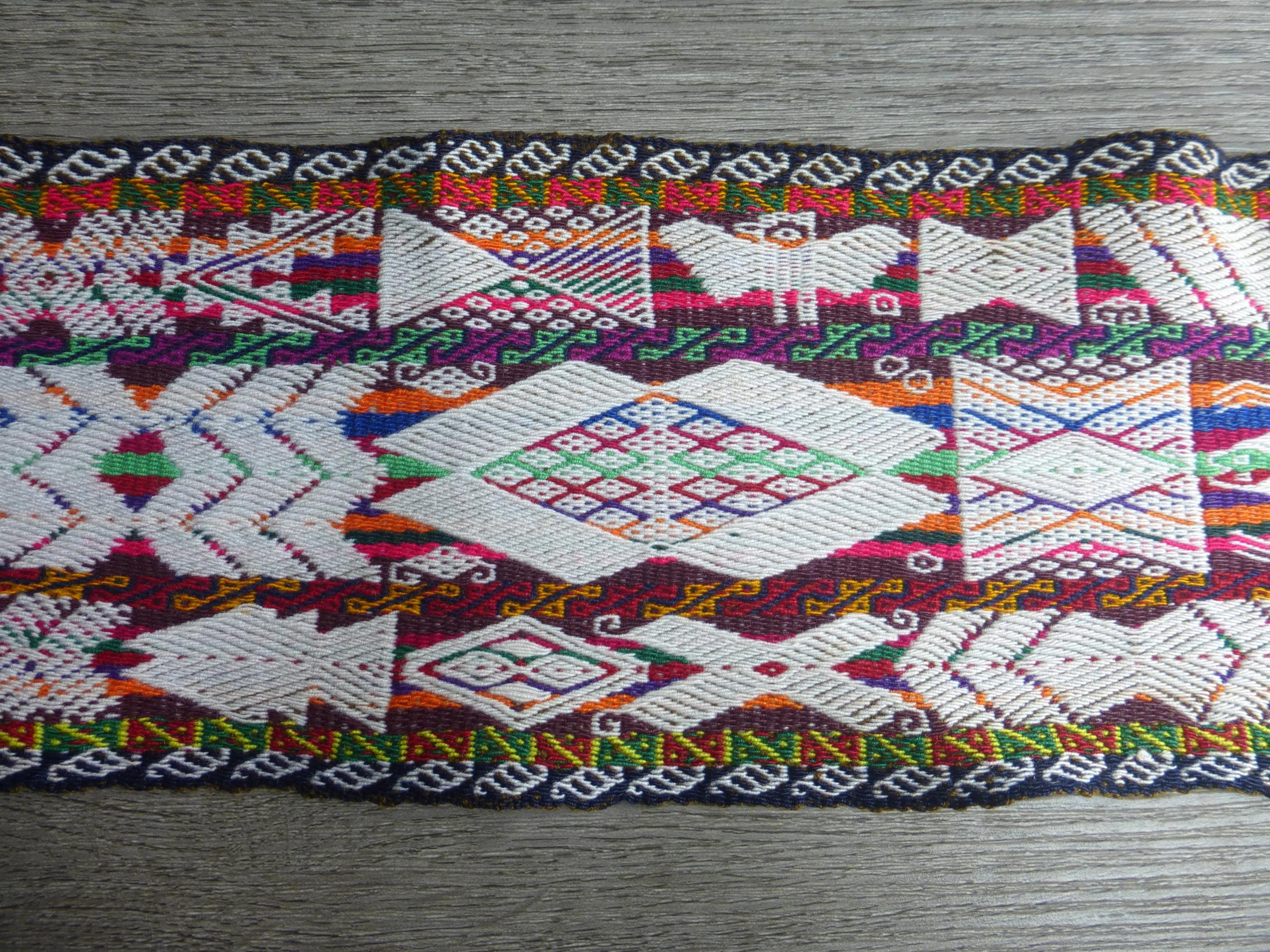 Vintage Peruvian Woven Chumpi Belt Brightly Colored Sash Tribal Designs Vintage Handwoven Peruvian Chumpi Belt: Andean Shaman  main image 3