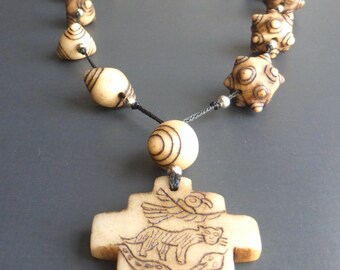 Chumpi Khuyas Necklace -One to 13 points - Chacana (Inca Cross) Pendant - Hand-carved on Andean Caliza Stone - Thirteen Apus Points