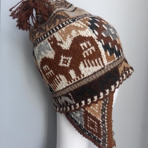 Peruvian Shaman Chullo Hat - Andean Mountain Handmade Hat - With Andean Chacana and Condor Designs - Large Chullo Hat