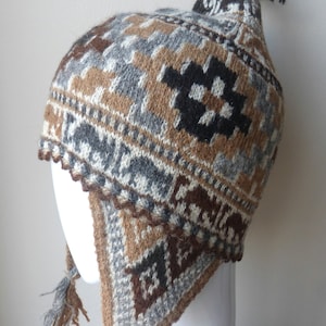 Peruvian Shaman Chullo Hat - Andean Mountain Handmade Hat - With Incan Chacana Designs