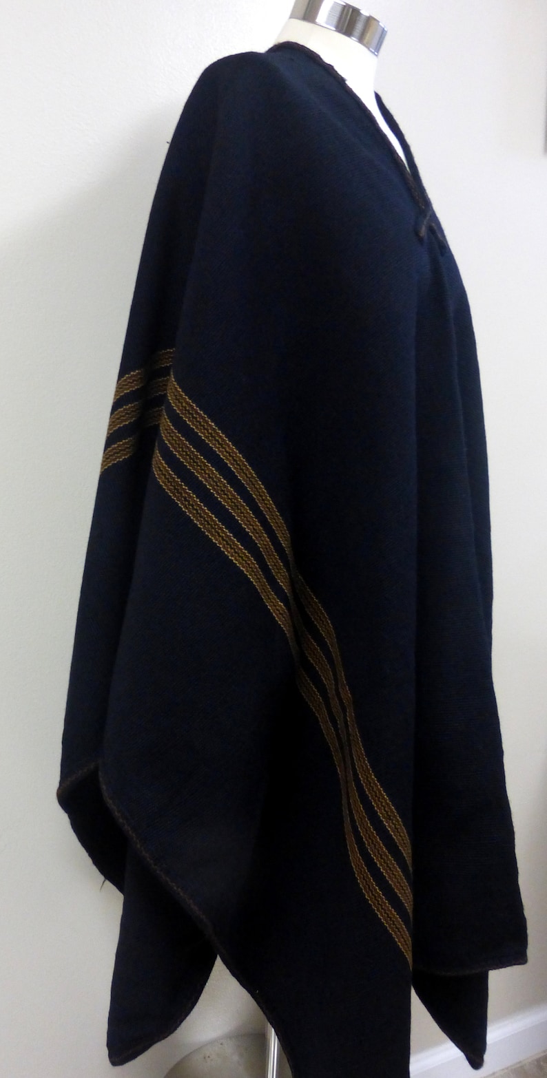 Andean Mountain Woven Textile Peruvian Shaman Black Poncho Cape