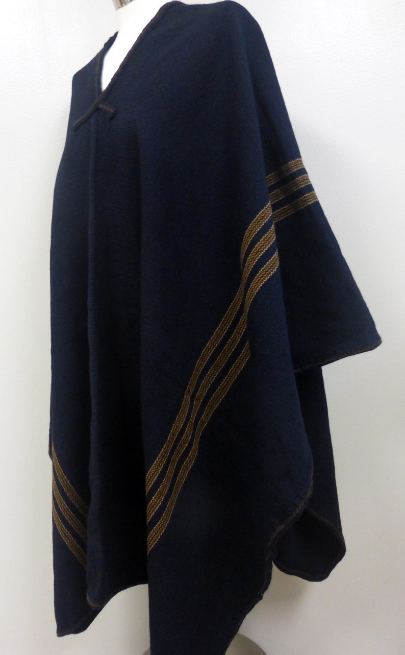 Andean Mountain Woven Textile Peruvian Shaman Black Poncho Cape