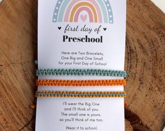 First Day of Preschool Family Set Bracelets 2 Adults 1 Kid, Mint Orange